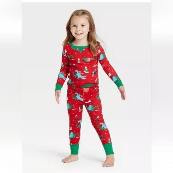 Nwt Unisex Holiday Christmas Dino Pajama Set - Picture 1 of 4